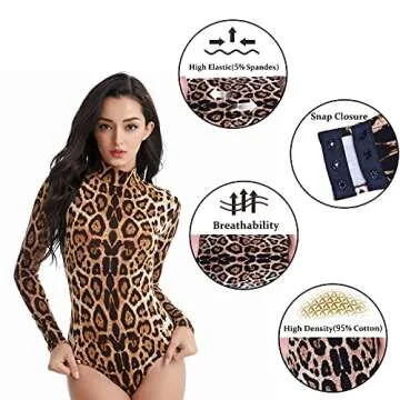 SYTUNG Long Sleeve Bodysuit for Women Sexy Leopard Mock Turtleneck Strechy Leotards (Leopard, Medium)