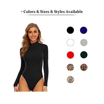 SYTUNG Long Sleeve Bodysuit for Women Sexy Leopard Mock Turtleneck Strechy Leotards (Leopard, Medium)