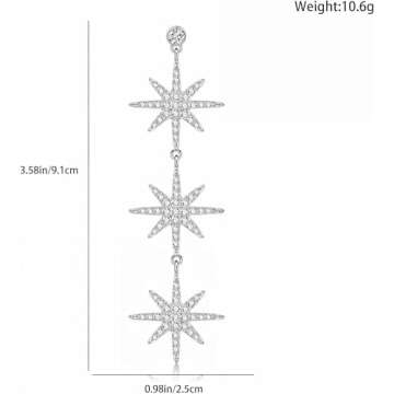 Blingsoul Silver Star Dangle Earrings – Silver Rhinestone Earrings Dangling Style with Hexagram St...