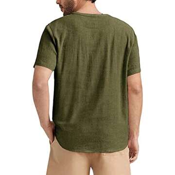 Angbater Casual Men's Linen Henley Shirt Short Sleeve Hippie Beach T Shirts Summer Lightweight Tropi...