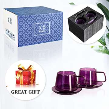 XIAHAN Double Walled Coffee Mugs Set of 2 with Saucers