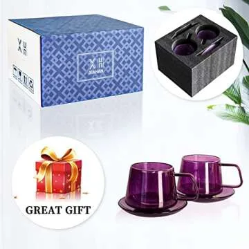 XIAHAN Double Walled Coffee Mugs Set of 2 with Saucers