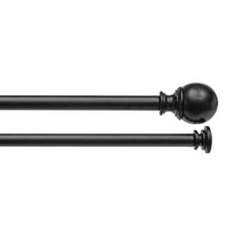 Amazon Basics Adjustable Curtain Rods for Windows, Round Finials, 1-Inch Double, 72" to 144", Black, Pack of 1
