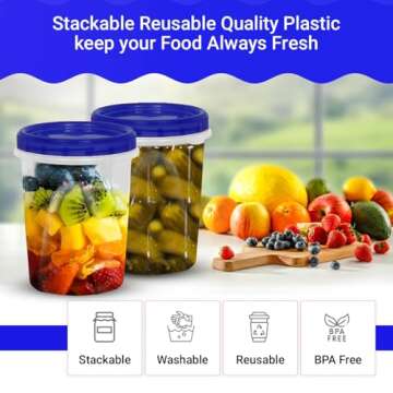 HomeyGear [32 oz - 8 Pack] Twist Top Food Deli Containers Screw And Seal Lid 32 Oz Stackable Reusable Quality Plastic Storage Container 8 Pack. Screw & Seal Lids BPA Free