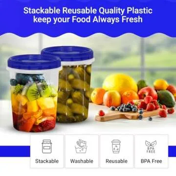 HomeyGear [32 oz - 8 Pack] Twist Top Food Deli Containers Screw And Seal Lid 32 Oz Stackable Reusable Quality Plastic Storage Container 8 Pack. Screw & Seal Lids BPA Free