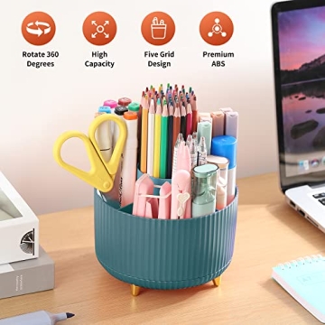 Stylish 360° Rotating Desk Pencil Pen Holder with 5 Compartments