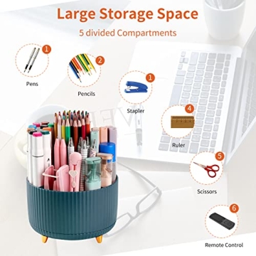 Stylish 360° Rotating Desk Pencil Pen Holder with 5 Compartments
