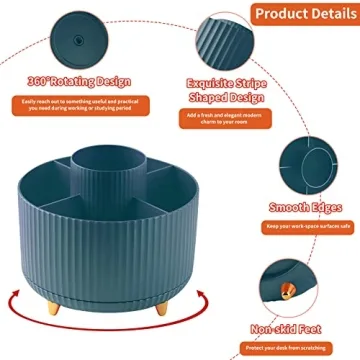 Stylish 360° Rotating Desk Pencil Pen Holder with 5 Compartments