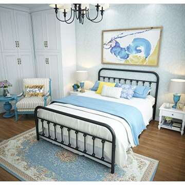 NACHTIMOOR Queen Platform Metal Bed Frame with Headboard and Footboard,Vintage Victorian Style Mattress Foundation, No Box Spring Required, Under Bed Storage, Black..