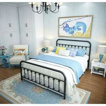 NACHTIMOOR Queen Platform Metal Bed Frame with Headboard and Footboard,Vintage Victorian Style Mattress Foundation, No Box Spring Required, Under Bed Storage, Black..