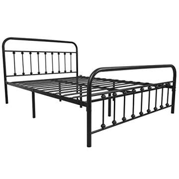 NACHTIMOOR Queen Platform Metal Bed Frame with Headboard and Footboard,Vintage Victorian Style Mattress Foundation, No Box Spring Required, Under Bed Storage, Black..