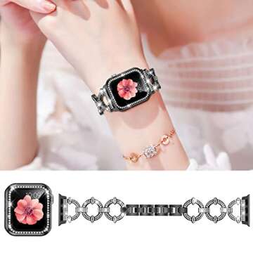 Mesime Compatible with Apple Watch Band 38mm 40mm 41mm 42mm 44mm 45mm 46mm, Women Bling Jewelry Bands with Tempered Glass Screen Protector Case, Shiny Strap for iWatch Series 10/9/8/7/6/5/4/3/2/1/SE