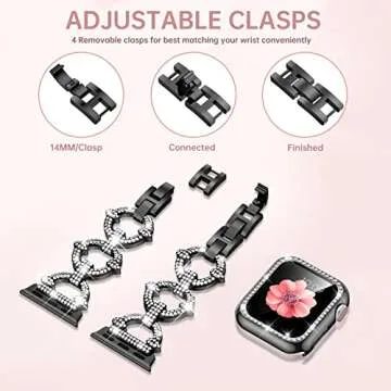 Mesime Compatible with Apple Watch Band 38mm 40mm 41mm 42mm 44mm 45mm 46mm, Women Bling Jewelry Bands with Tempered Glass Screen Protector Case, Shiny Strap for iWatch Series 10/9/8/7/6/5/4/3/2/1/SE