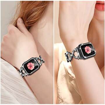 Mesime Compatible with Apple Watch Band 38mm 40mm 41mm 42mm 44mm 45mm 46mm, Women Bling Jewelry Bands with Tempered Glass Screen Protector Case, Shiny Strap for iWatch Series 10/9/8/7/6/5/4/3/2/1/SE