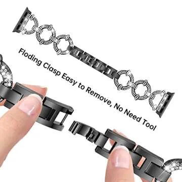 Mesime Compatible with Apple Watch Band 38mm 40mm 41mm 42mm 44mm 45mm 46mm, Women Bling Jewelry Bands with Tempered Glass Screen Protector Case, Shiny Strap for iWatch Series 10/9/8/7/6/5/4/3/2/1/SE