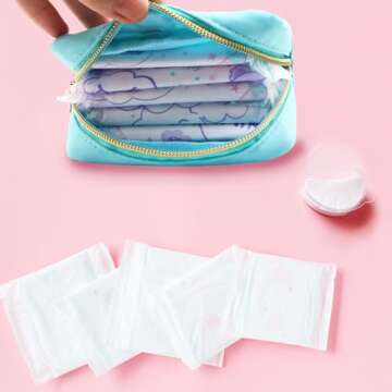 OWTING Sanitary Napkin Storage Bag, Period Bag, Portable Period Pouch, Feminine Menstrual Pad Tampon Organizer, First Period Kit for teen Girls (White)