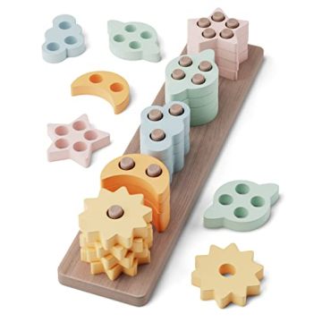 GOPO TOYS Montessori Wooden Sorting and Stacking Toy 18+