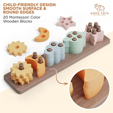 GOPO TOYS Montessori Wooden Sorting and Stacking Toy 18+