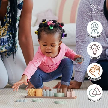 GOPO TOYS Montessori Wooden Sorting and Stacking Toy 18+