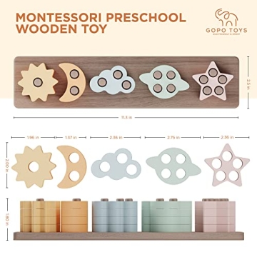 GOPO TOYS Montessori Wooden Sorting and Stacking Toy 18+
