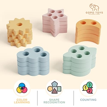 GOPO TOYS Montessori Wooden Sorting and Stacking Toy 18+