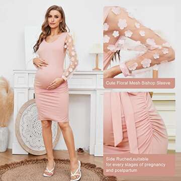 Chic Floral Mesh Maternity Midi Dress for Baby Showers