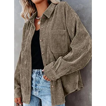 MIHOLL Womens Corduroy Button Down Casual Jacket Oversized