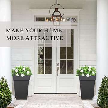 kubvici Tall Planters for Outdoor Plants, 20 Inch Movable Drainage Large Indoor Planters, Set of 2 P...