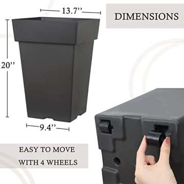 kubvici Tall Planters for Outdoor Plants, 20 Inch Movable Drainage Large Indoor Planters, Set of 2 Plastic Planters for Front Porch Door Garden Balcony Deck, Dark Gray 20"