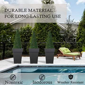 kubvici Tall Planters for Outdoor Plants, 20 Inch Movable Drainage Large Indoor Planters, Set of 2 Plastic Planters for Front Porch Door Garden Balcony Deck, Dark Gray 20"