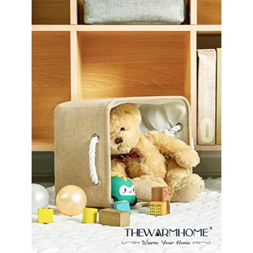 Beige Fabric Storage Bin Organizer - 13.8L x 9.8W