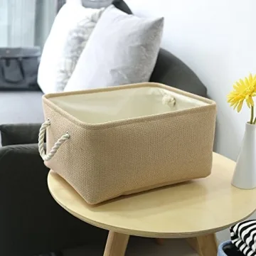 Beige Fabric Storage Bin Organizer - 13.8L x 9.8W