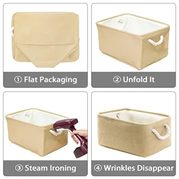 Beige Fabric Storage Bin Organizer - 13.8L x 9.8W