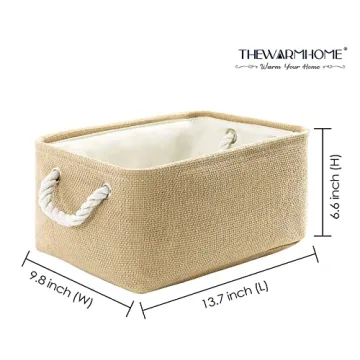 Beige Fabric Storage Bin Organizer - 13.8L x 9.8W