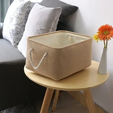 Beige Fabric Storage Bin Organizer - 13.8L x 9.8W