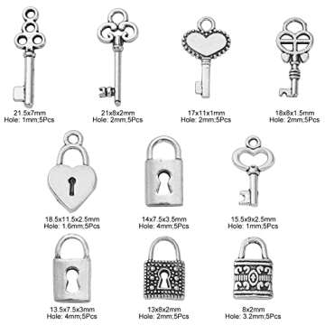 KitBeads 50pcs Mixed Style Antique Silver Lock Charms Tibetan Victorian Skeleton Key Charm for Jewer...