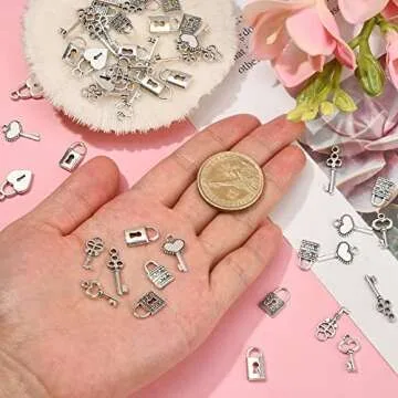 KitBeads 50pcs Mixed Style Antique Silver Lock Charms Tibetan Victorian Skeleton Key Charm for Jewerly Making Bracelets Necklace Earrings Bulk