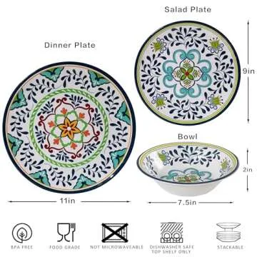 ZAROCRUS Colorful Melamine Dinnerware Set, Service for 4