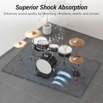 TONOR Drum Mat Set, 18PCS, Each 15.8'' x 11.8'' x 0.35'', Soundproof Carpet with Non-Slip Bottom, Thick Sound Absorbing Panel for Electric Drum Set, with Bass Anchor, Large