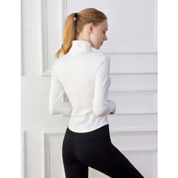 Tanming Women's Full Zip Seamless Workout Jacket Running Yoga Slim Fit Track Jacket（White-M）
