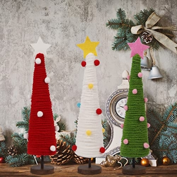 Prsildan 3 Pcs 12" Christmas Table Decorations Mini Trees, Xmas Table Trees Decorations with Topper Stars, Holiday Christmas Ornaments for Indoor Home Kitchen Wedding Decor