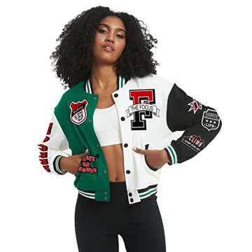 Flygo Women's Cropped Varsity Jacket Stylish Streetwear