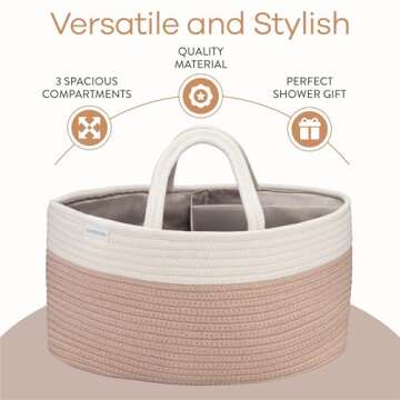 Comfy Cubs Diaper Caddy Organizer- Large Portable Baby Diaper Caddy Nursery Storage Bin and Car Travel Basket - Tote Bag with Dividers for Diapers & Wipes, Blush