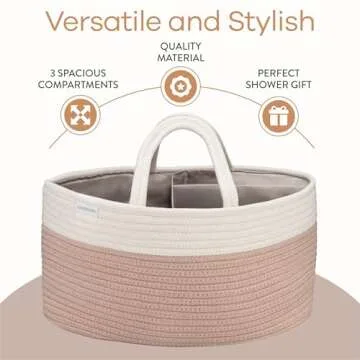 Comfy Cubs Diaper Caddy Organizer- Large Portable Baby Diaper Caddy Nursery Storage Bin and Car Travel Basket - Tote Bag with Dividers for Diapers & Wipes, Blush