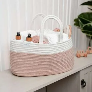 Comfy Cubs Diaper Caddy Organizer- Large Portable Baby Diaper Caddy Nursery Storage Bin and Car Travel Basket - Tote Bag with Dividers for Diapers & Wipes, Blush