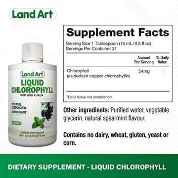 Liquid Chlorophyll Mint Flavored – Cold Extracted from Wild Non-GMO Alfalfa - Detox - Alkaline - Natural Body Deodorant – Antioxidant - 16 fl oz