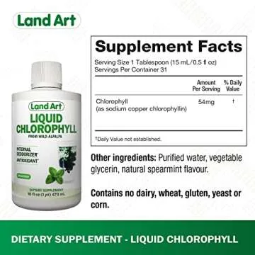 Liquid Chlorophyll Mint Flavored – Cold Extracted from Wild Non-GMO Alfalfa - Detox - Alkaline - Natural Body Deodorant – Antioxidant - 16 fl oz