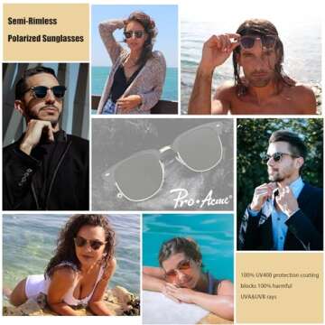 Pro Acme Classic Semi Rimless Polarized Sunglasses with Metal Rivets (Black/Gold Rimmed)