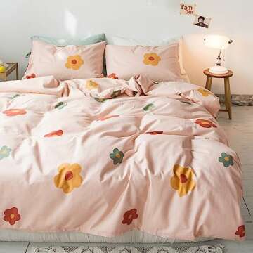 AOJIM Pure Cotton Colorfast Duvet Cover Queen Size 3pcs, Chic Floral Print Bedding Comforter Cover S...