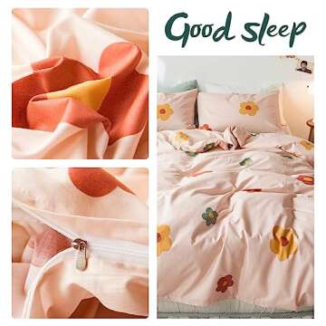AOJIM Pure Cotton Colorfast Duvet Cover Queen Size 3pcs, Chic Floral Print Bedding Comforter Cover Set for Kids Adults, 1 Soft Breathable Quilt Cover and 2 Pillowcases, Machine Washable, No Comforter
